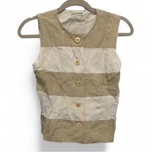 Y2K Ann Taylor Tan White Button Down High Neck Tank Top